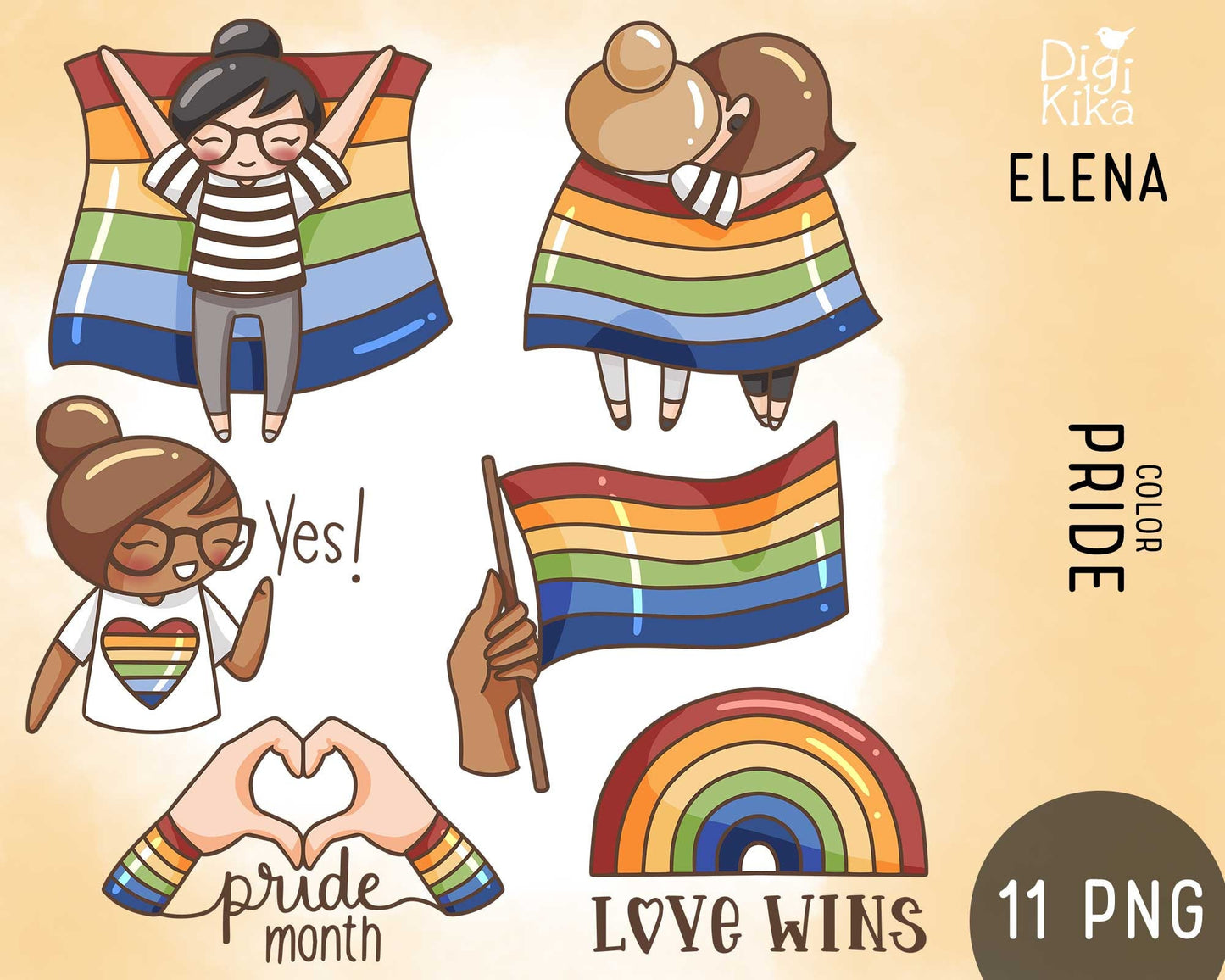 Planner Girl Elena – Color Pride Month Clipart | LGBTQ Digital Graphics for Stickers, Journals & Crafts