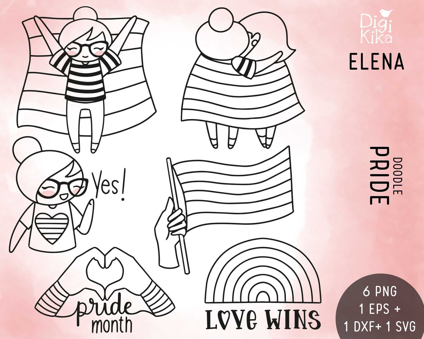Planner Girl Elena – Stamp Pride Month Clipart | LGBTQ Digital Stamp for Stickers, Journals & Crafts – PNG, SVG, EPS, DXF