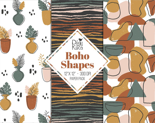 Boho Shapes Digital Papers – Modern Terracotta Scrapbook Backgrounds for Cards, Invitations & Crafts – Instant Download
