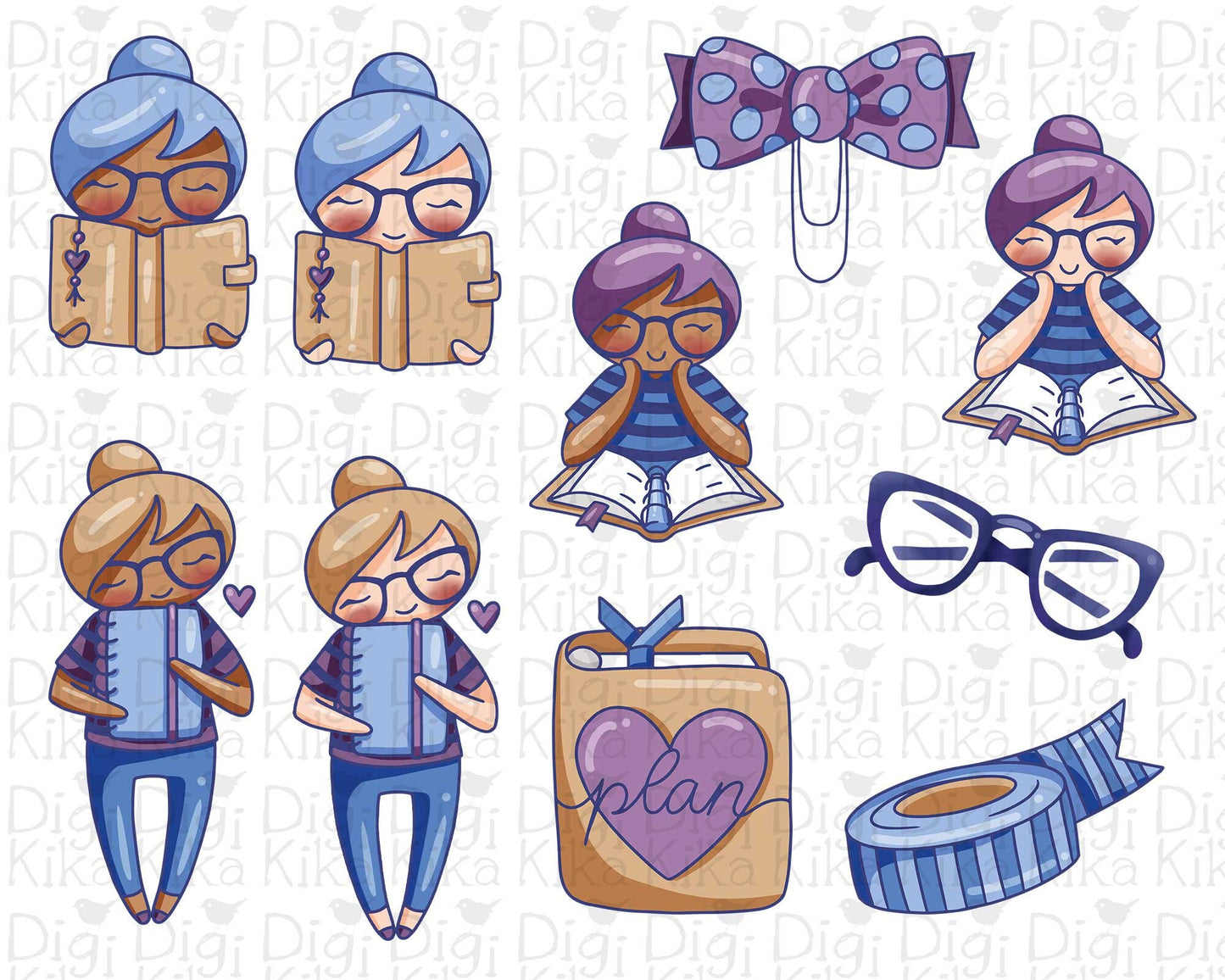 Clipart Colorido Hora de Planejar - Elena Planejadora - Download instantâneo PNG