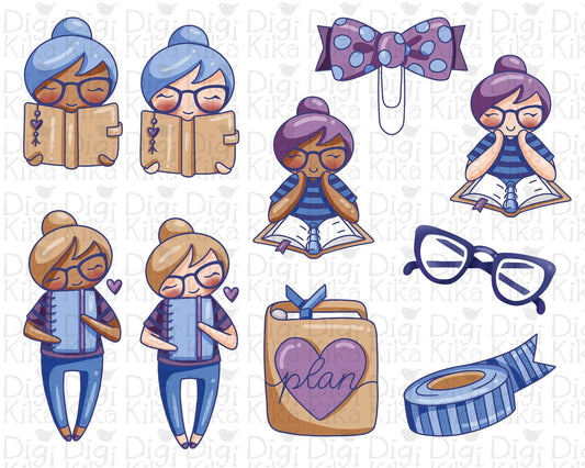 Clipart Colorido Hora de Planejar - Elena Planejadora - Download instantâneo PNG