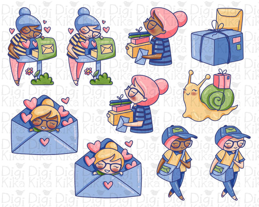 Planner Girl Elena Happy Mail II – COLOR Clipart – Digital Graphics – Planner Stickers, Scrapbook, Journal, Invitations, Crafts