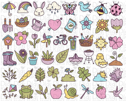 50 Spring Icons COLOR Bundle - EPS, SVG, DXF, PNG Clipart - Instant Download