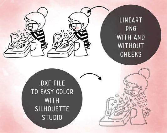 Planner Girl Elena Cleaning II – DOODLE Clipart – Digital Stamp for Stickers, Scrapbook & Crafts