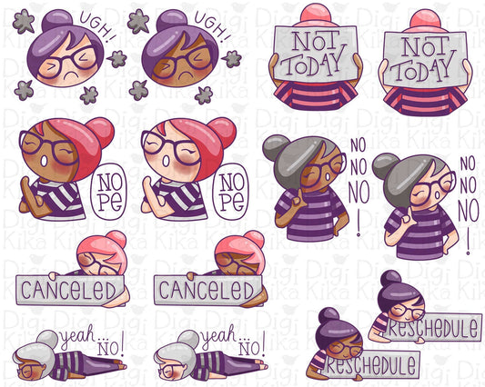Not Today Color Clipart Set - Elena Planner Girl - Instant Download PNG