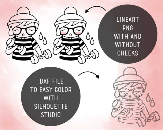 Planner Girl Elena – Workout Set 1 DOODLE Clipart – Fitness Digital Stamps – PNG, SVG, EPS – Small Commercial Use