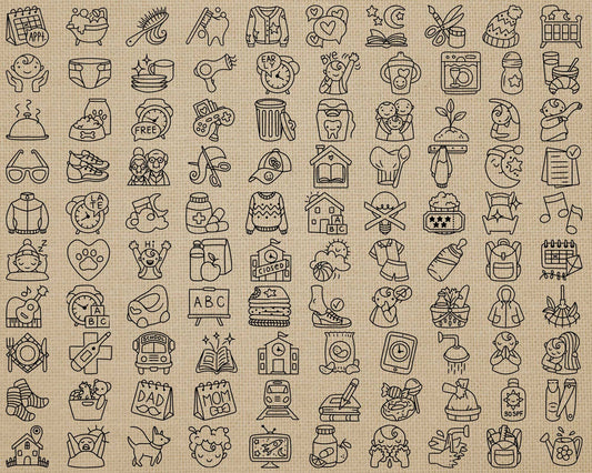 100 Kids Routine STAMP Icons Vector - School Icons Clipart - Mom digital sticker, Chores Graphics