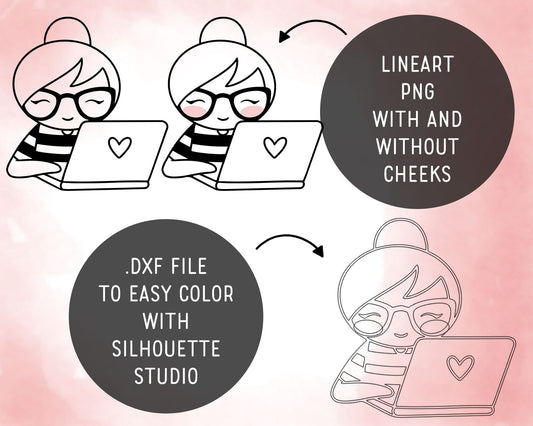 Work Stamp Clipart Set - Elena Planner Girl - EPS, SVG & DXF