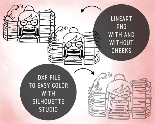 Elena Planner Girl - Work Overload Clipart - Digital Stamp - Character Planner Stickers, scrapbook, invitation, crafts, planner clipart