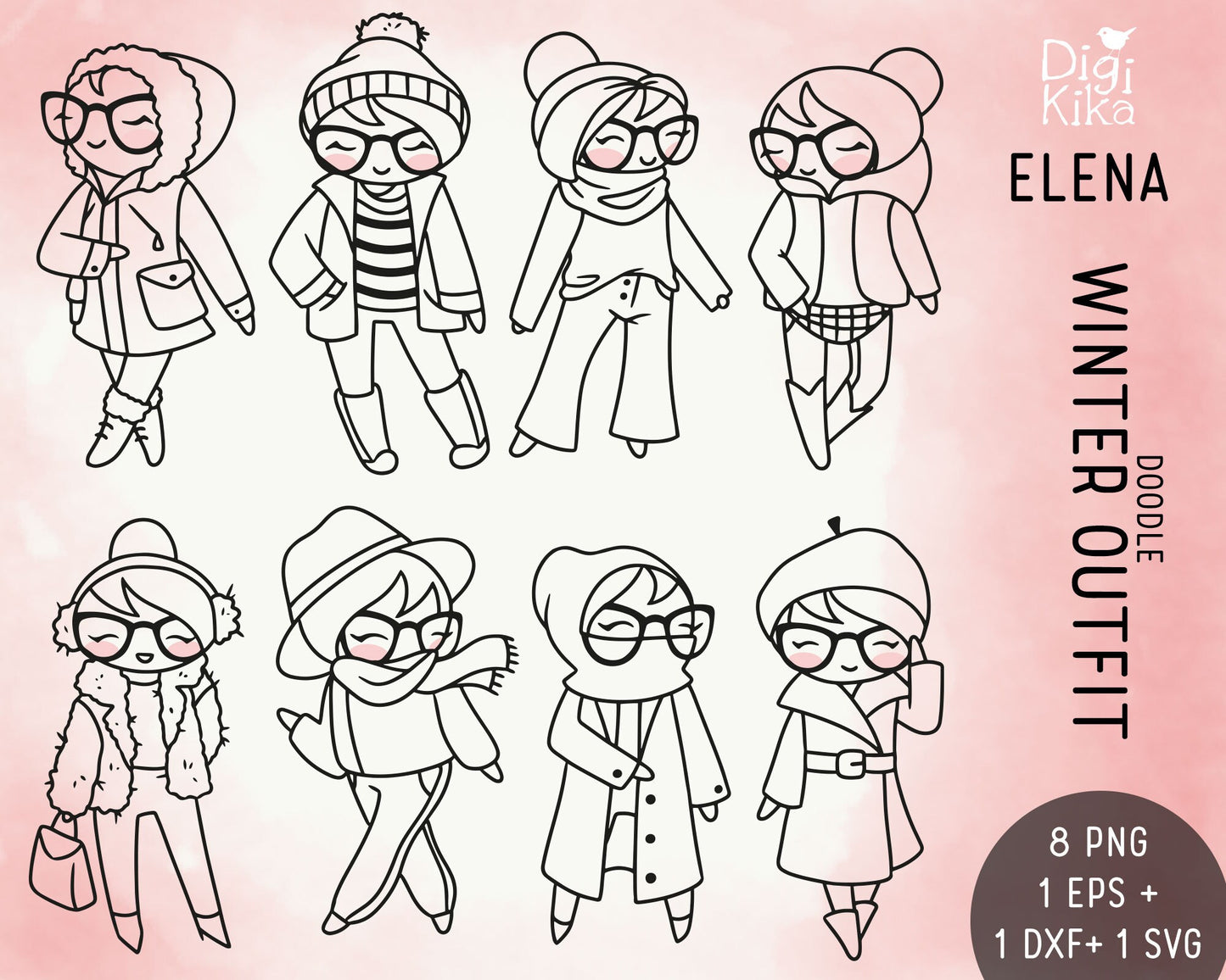 Elena Planner Girl - Winter Outfits Clipart - Fashion Digital Stamp - Character Planner Sticker, scrapbook, craft, planner clipart
