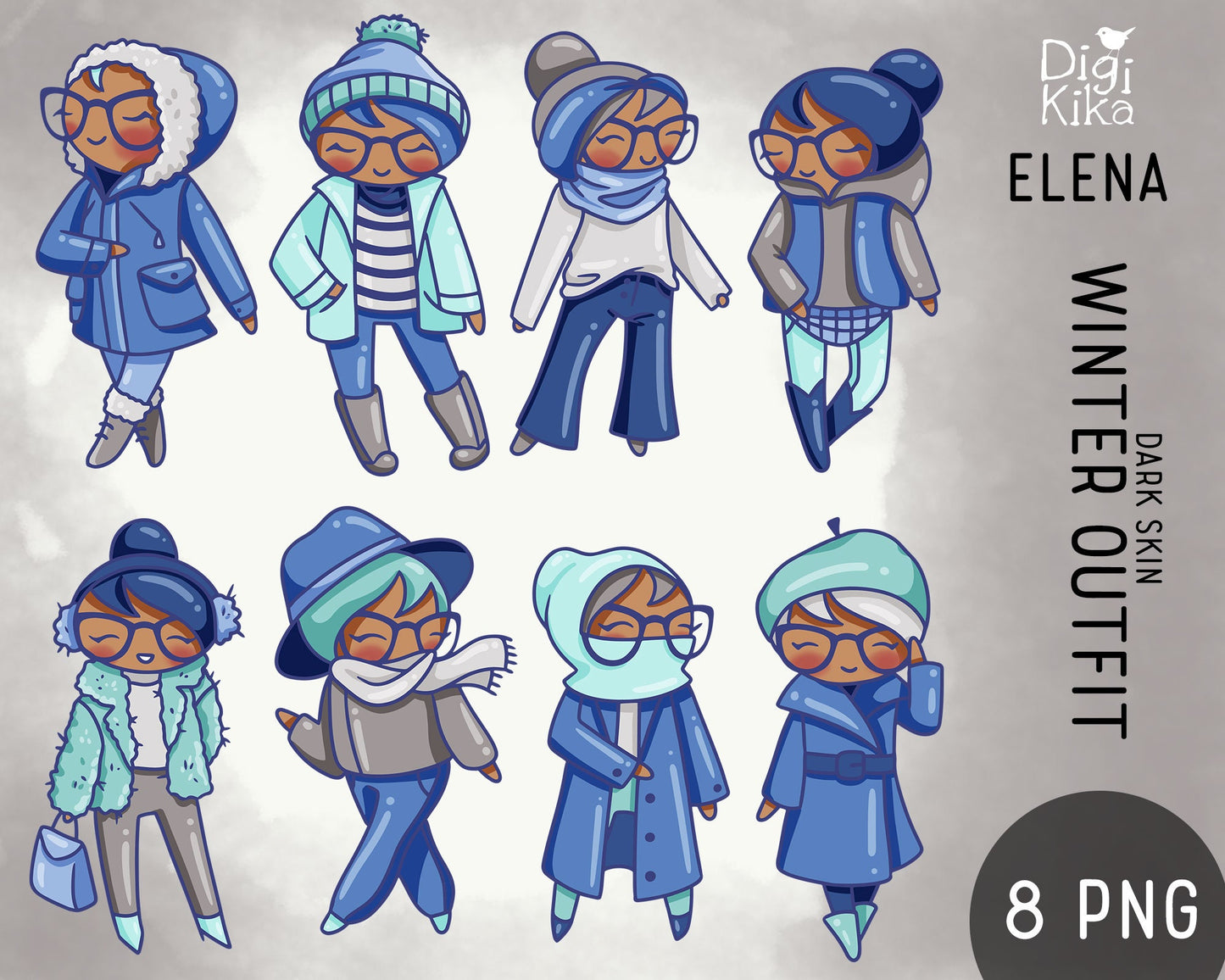 Elena Planner Girl - Winter Outfits Clipart DARK - Fashion Digital Stamp - Character Planner Sticker, scrapbook, craft, planner clipart