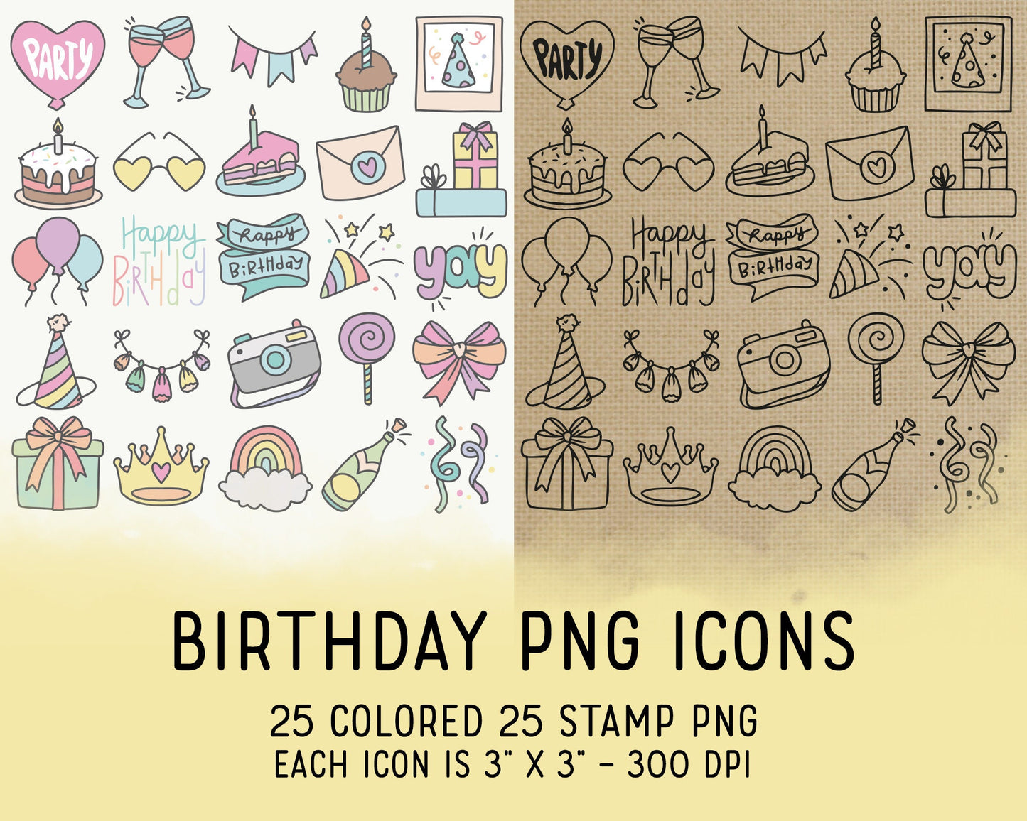 Birthday PNG Icons - Party Clipart - Celebration Digital Planner Sticker - Instant Download