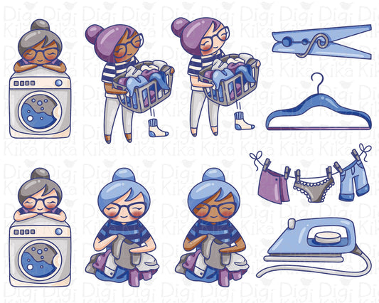 Clipart Colorido Lavanderia - Elena Planner Girl - Download instantâneo