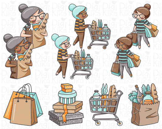 Shopping Color Clipart Set - Elena Planner Girl - Instant Download PNG