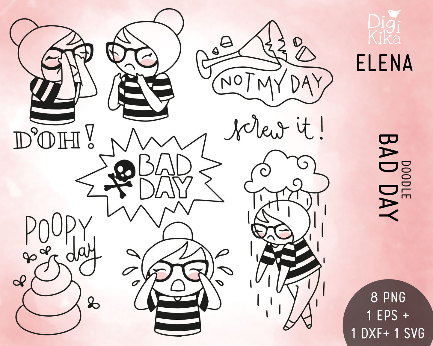 Bad Day Elena Planner Girl - Color Clip Art Set