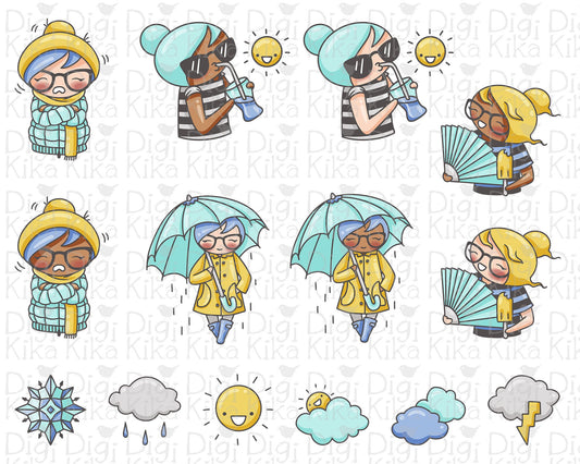 Weather Color Clipart Set - Elena Planner Girl - Instant Download PNG