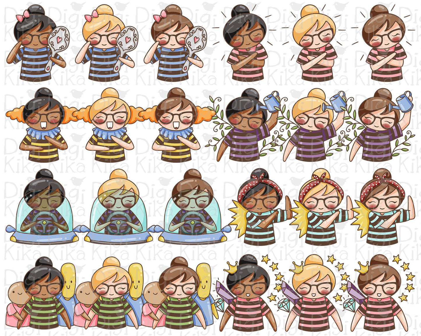 Daily Affirmations SET 1 - Elena Planner Girl Color Clip Art Set - EPS, SVG & DXF