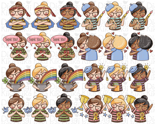 Daily Affirmations SET 2 - Elena Planner Girl Color Clip Art Set - EPS, SVG & DXF