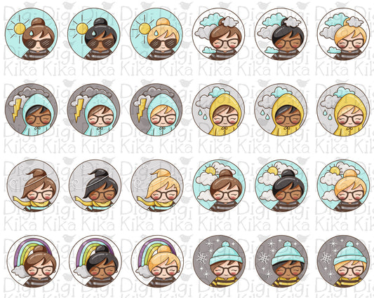 Elena Planner Girl - WEATHER Clipart Set (3 Hair Colors + 2 Skin Tones)