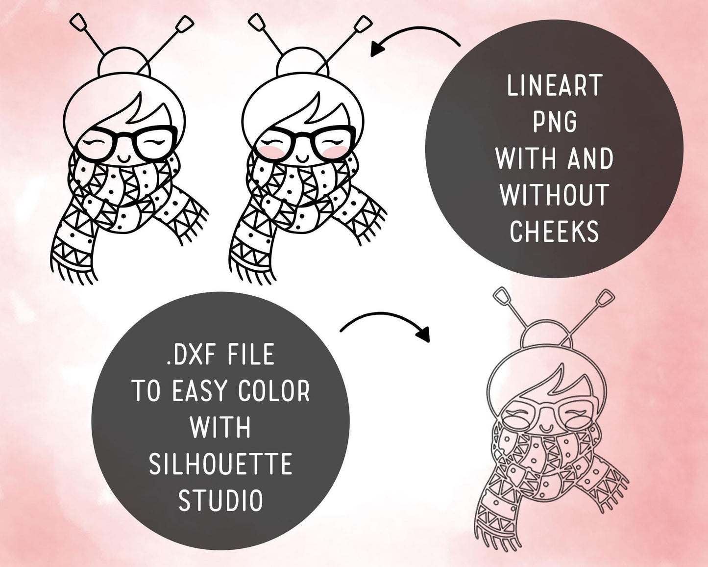 Knit - Elena Planner Girl Stamp Clip Art Set - EPS, SVG & DXF