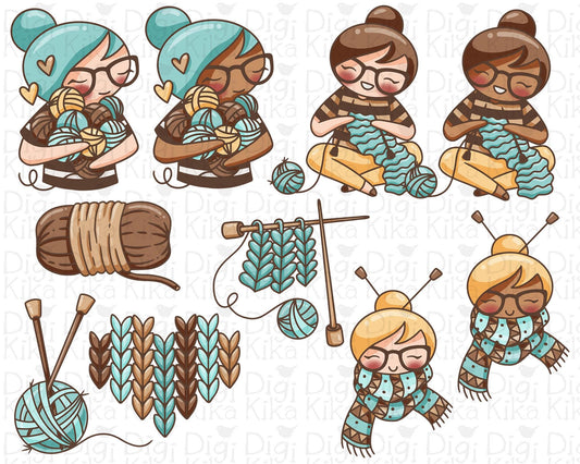 Knit - Elena Planner Girl Color Clip Art Set - EPS, SVG & DXF