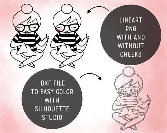 Conjunto de Clipart de Costura – Elena, a Garota Planejadora – Ilustrações de Carimbos Digitais