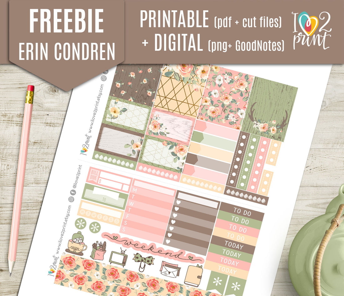 Free Country Roses Weekly Planner Stickers: PDF & Cut Files