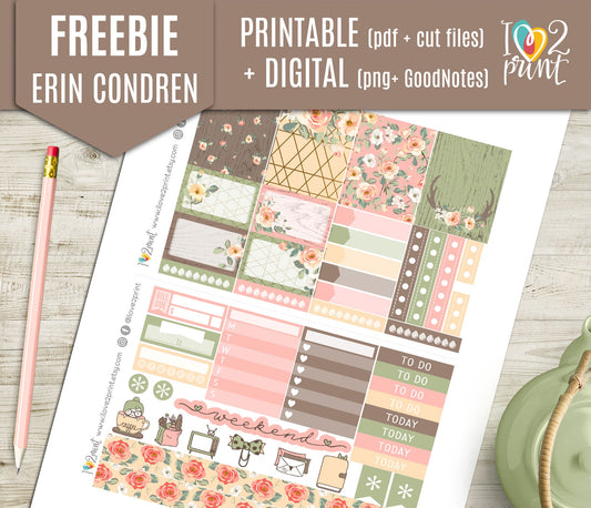 Free Country Roses Weekly Planner Stickers: PDF & Cut Files