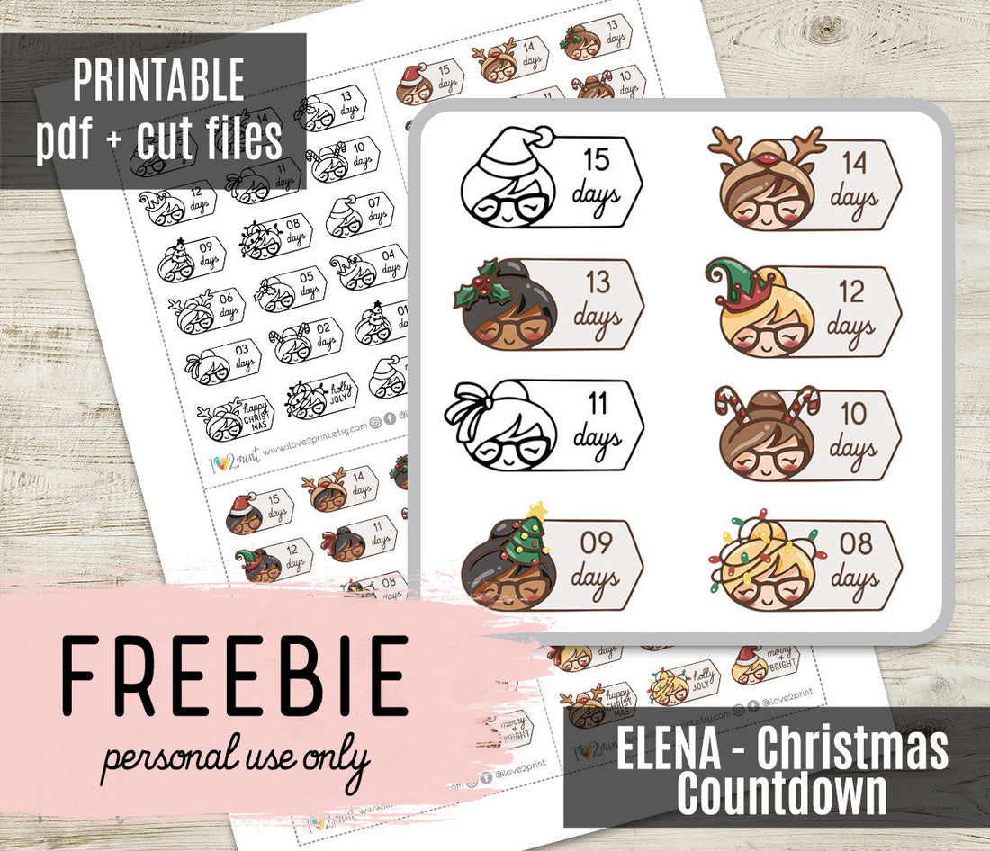 Free Elena Christmas Countdown Stickers: Daily Numbers with Festive Hats