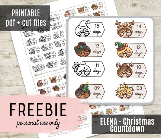 Free Elena Christmas Countdown Stickers: Daily Numbers with Festive Hats