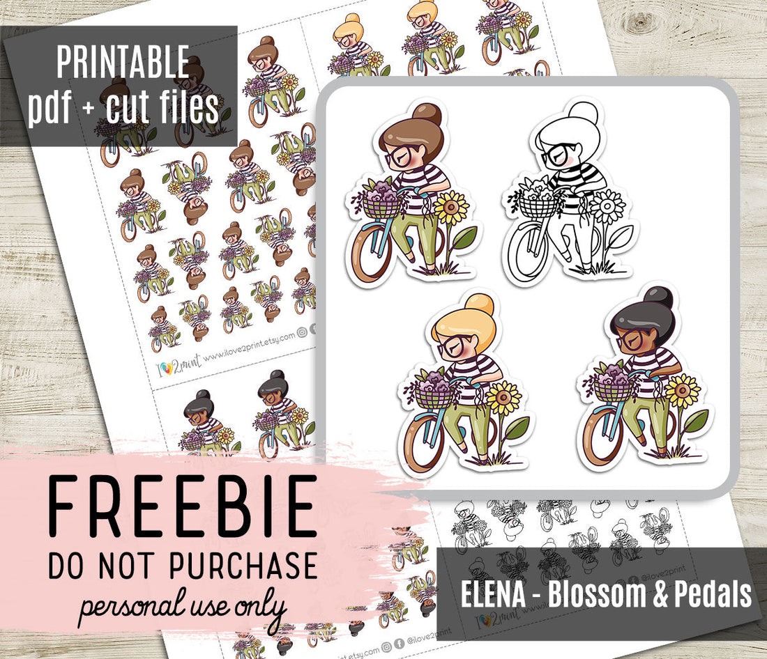 Free Elena Blossom & Pedal Planner Stickers: Spring Bike Ride with Flowers
