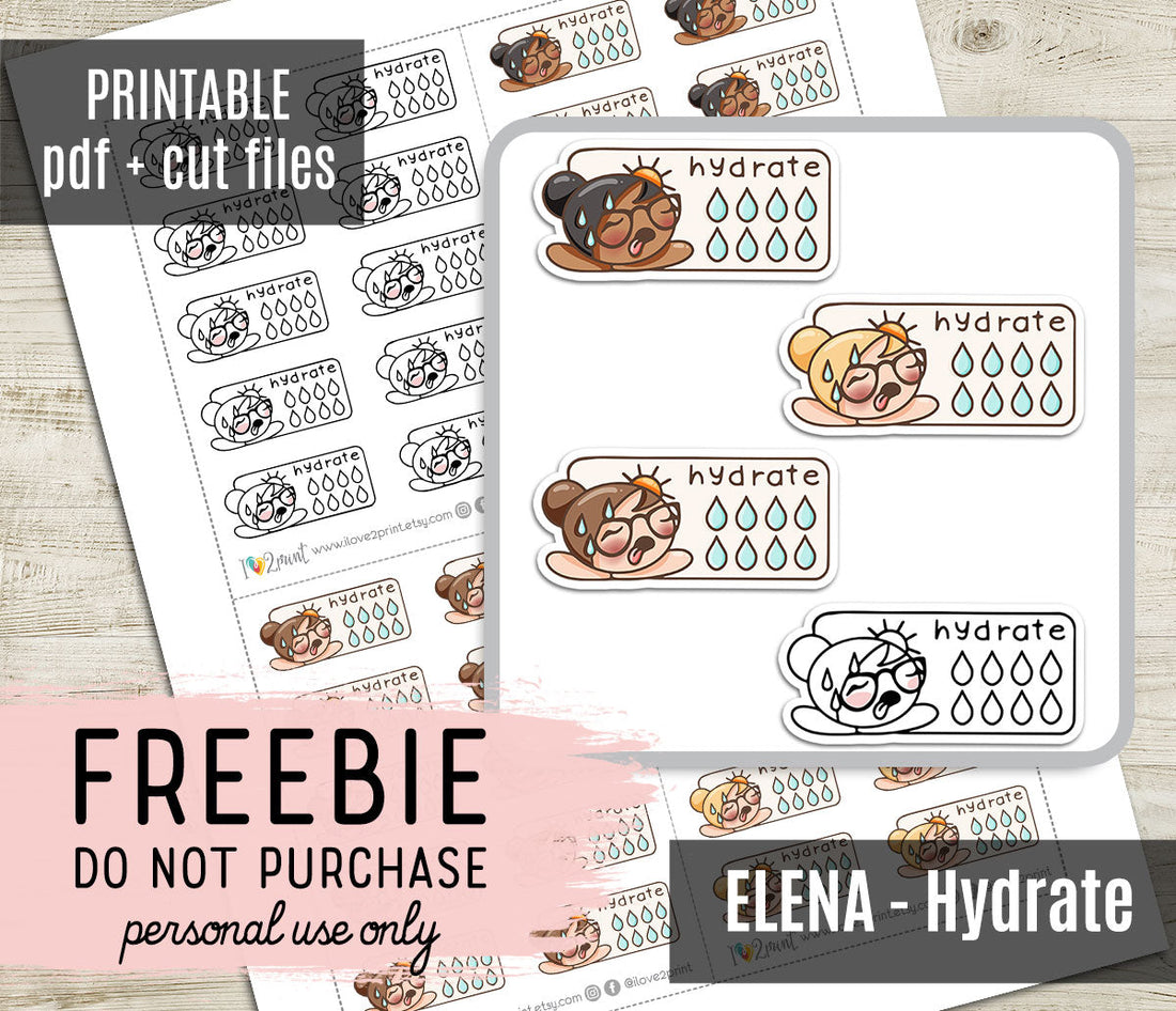 Free Elena Hydrate Planner Sticker: Water Intake Tracker with Cute Character