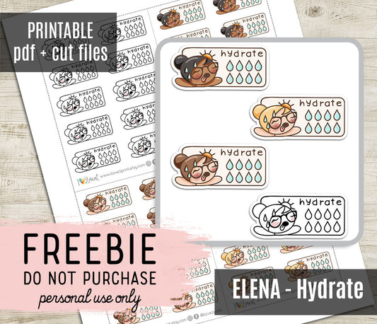 Free Elena Hydrate Planner Sticker: Water Intake Tracker with Cute Character