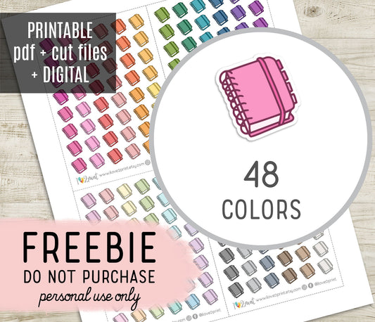 Free Mini Planner Icons: 48-Color Rainbow Sticker Set for Every Spread