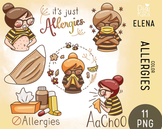 Allergies Elena Planner Girl - Color Clip Art Set
