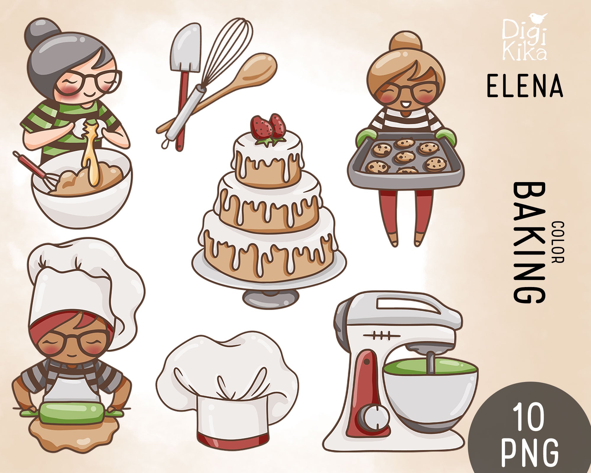 Elena Baking – Color Clipart Set (Transparent PNG) – Ilove2Print