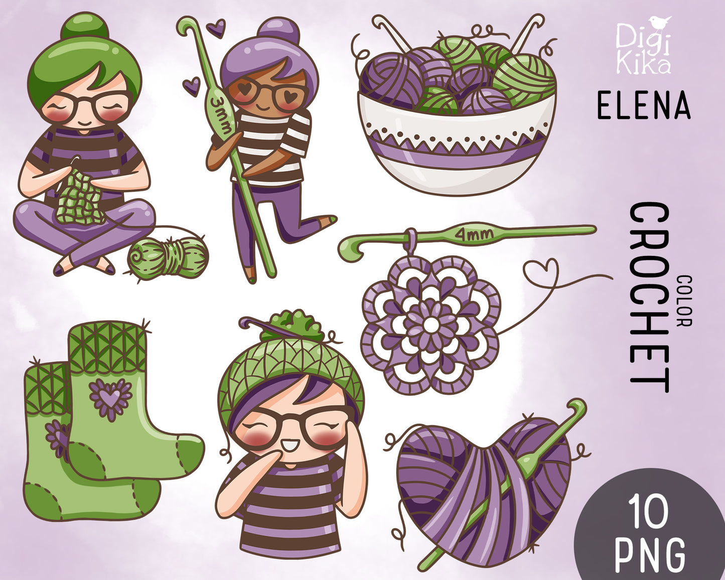 Crochet Elena Planner Girl - Color Clip Art Set