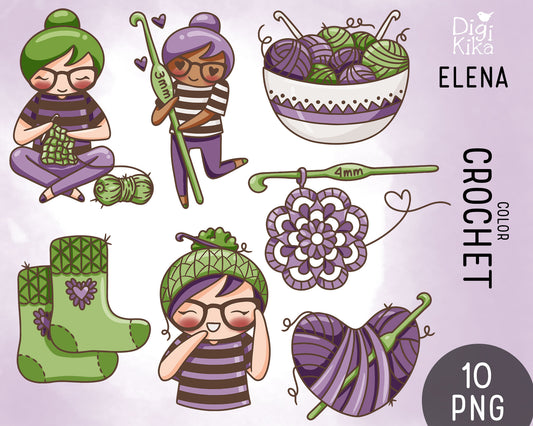 Crochet Elena Planner Girl - Color Clip Art Set