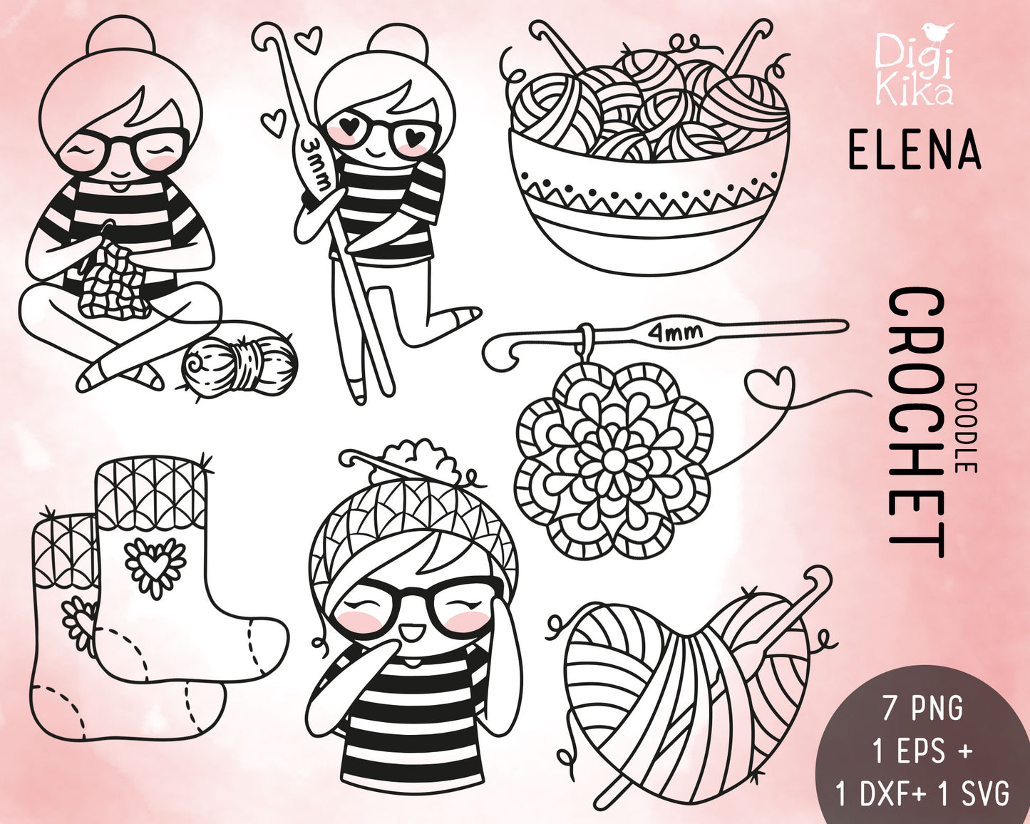 Crochet Elena Planner Girl - Stamp Clip Art Set