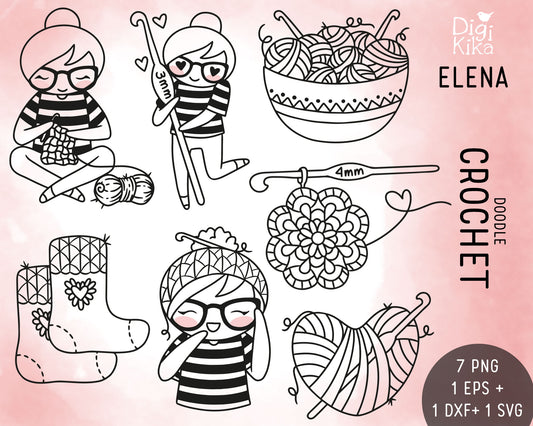 Crochet Elena Planner Girl - Stamp Clip Art Set