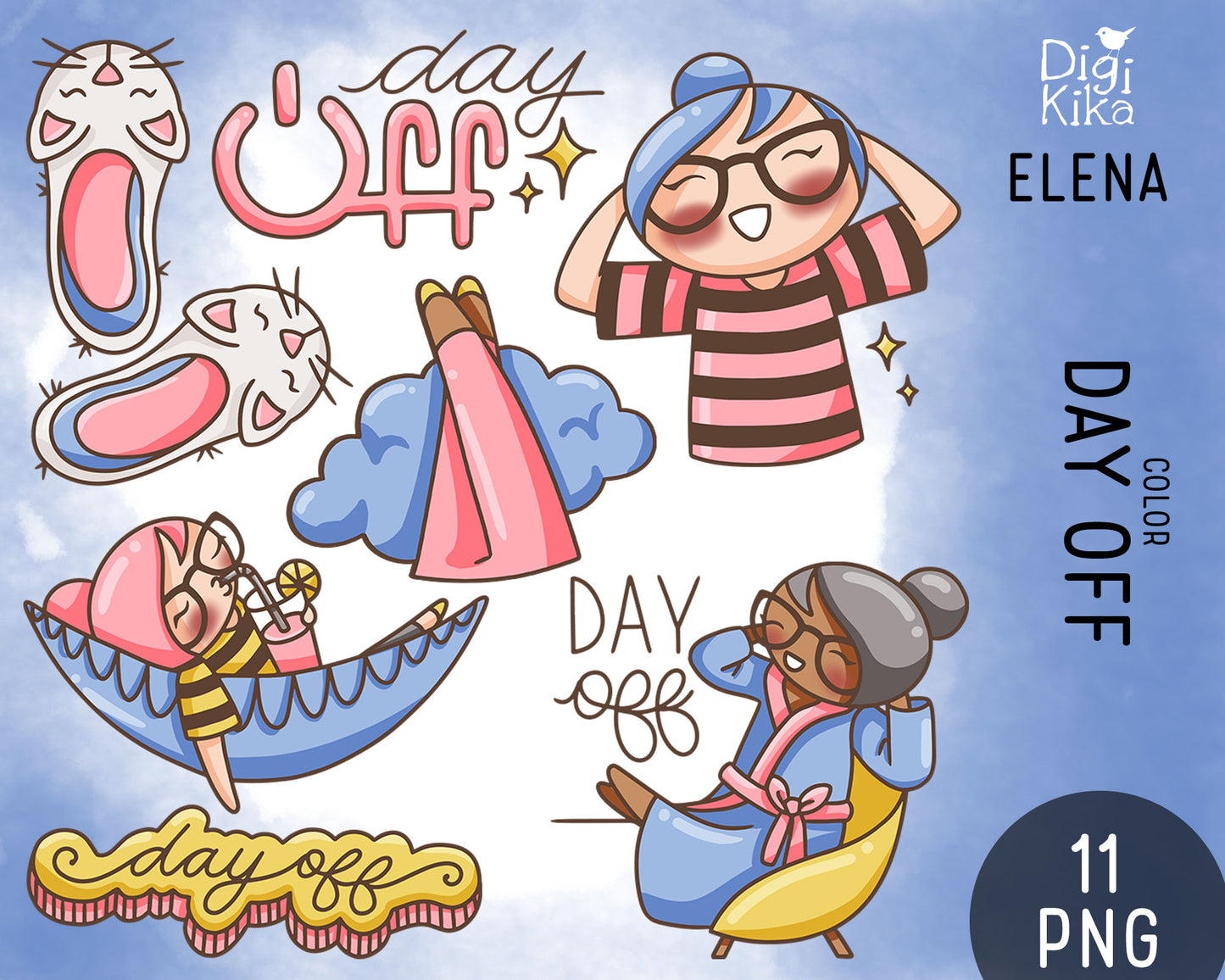 Elena Day Off – Color Clipart Set (PNG only)