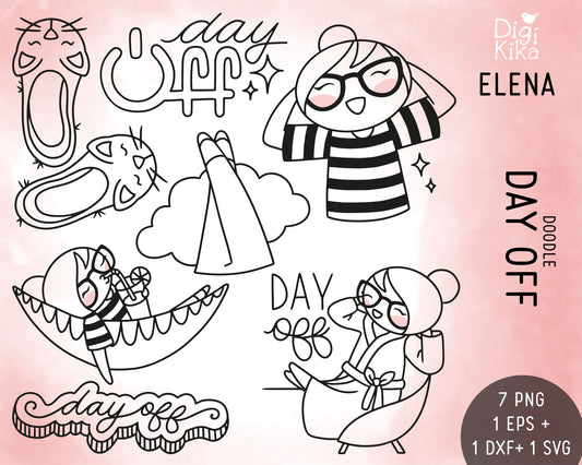 Elena Day Off – Doodle Stamp Clipart Set (EPS, SVG, DXF, PNG)
