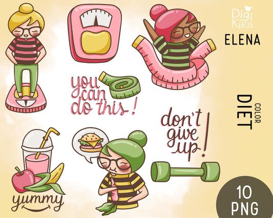 Diet Elena Planner Girl - Color Clip Art Set