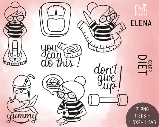 Diet Elena Planner Girl - Stamp Clip Art Set