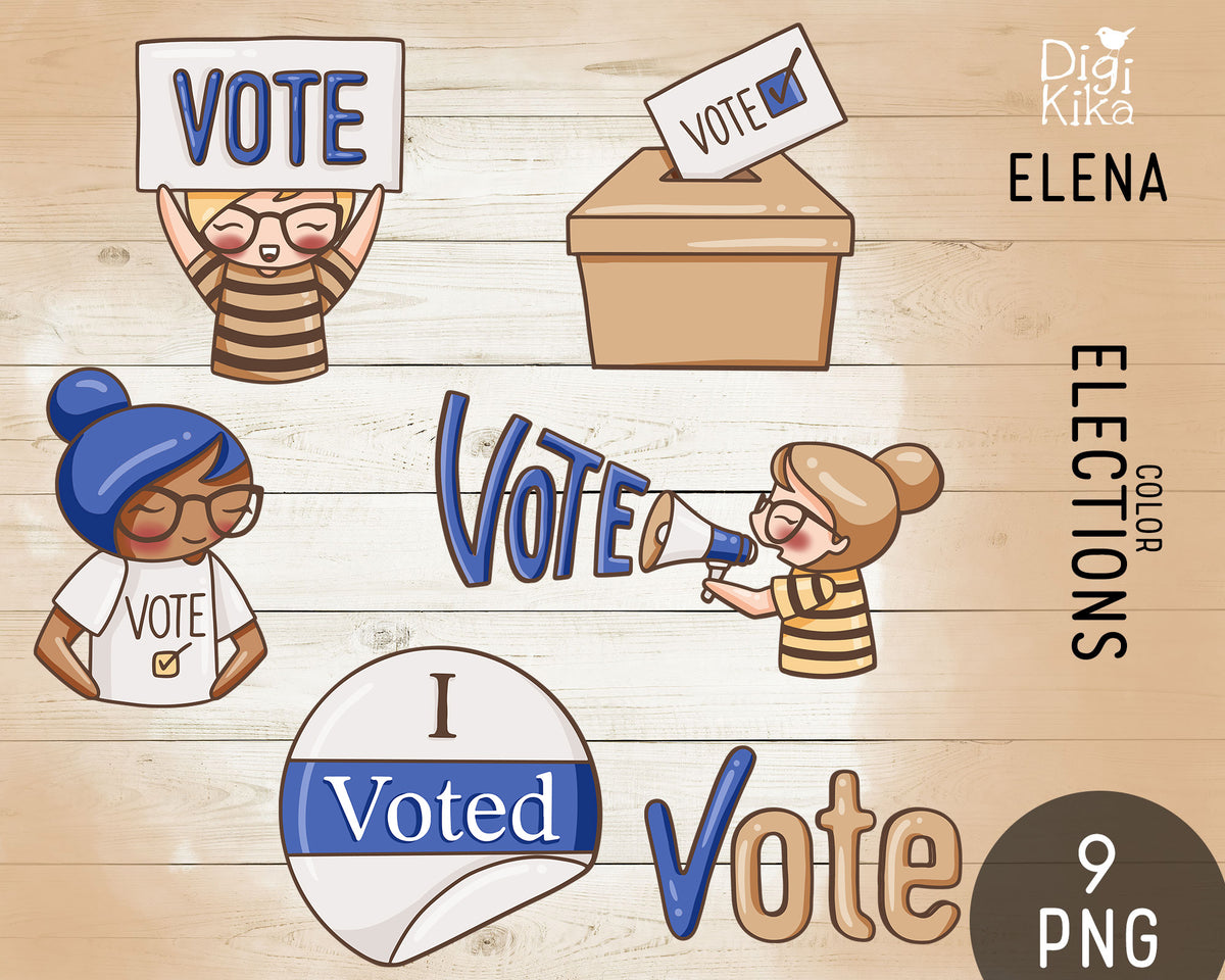 Elena Vote Blue Color Clipart | 2 Skin Tones Civic Graphics | PNG | Commercial Use | Inclusive
