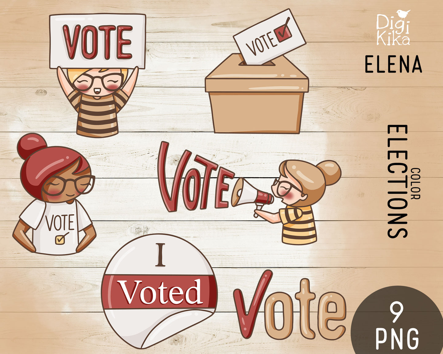 Elena Vote Color Clipart | 2 Skin Tones Civic Graphics | PNG | Commercial Use | Inclusive