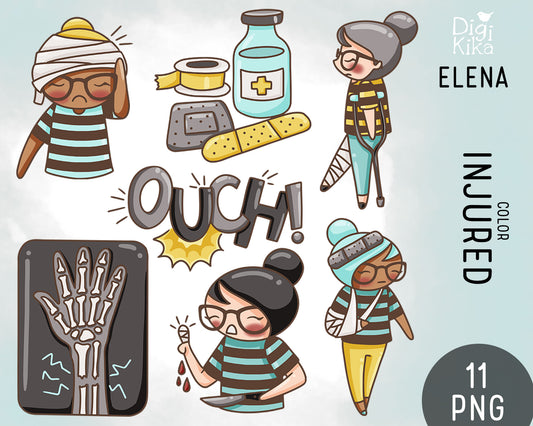 Injured Elena Planner Girl - Color Clip Art Set