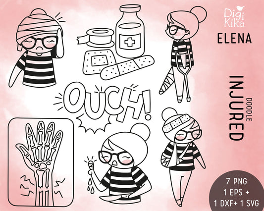 Injured  Elena Planner Girl - Stamp Clip Art Set
