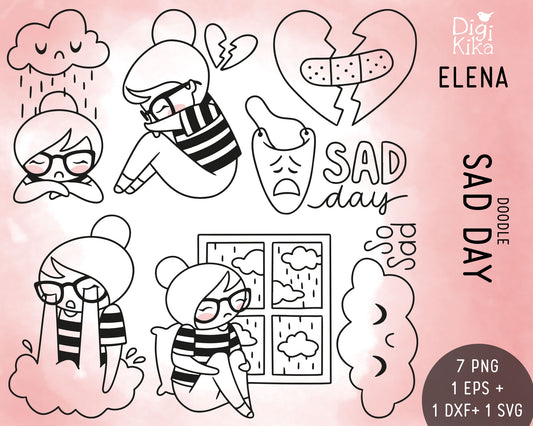 Sad Day  Elena Planner Girl - Stamp Clip Art Set