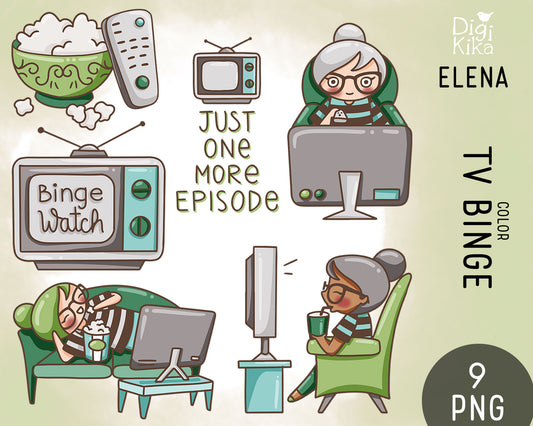 TV Binge Elena Planner Girl - Color Clip Art Set